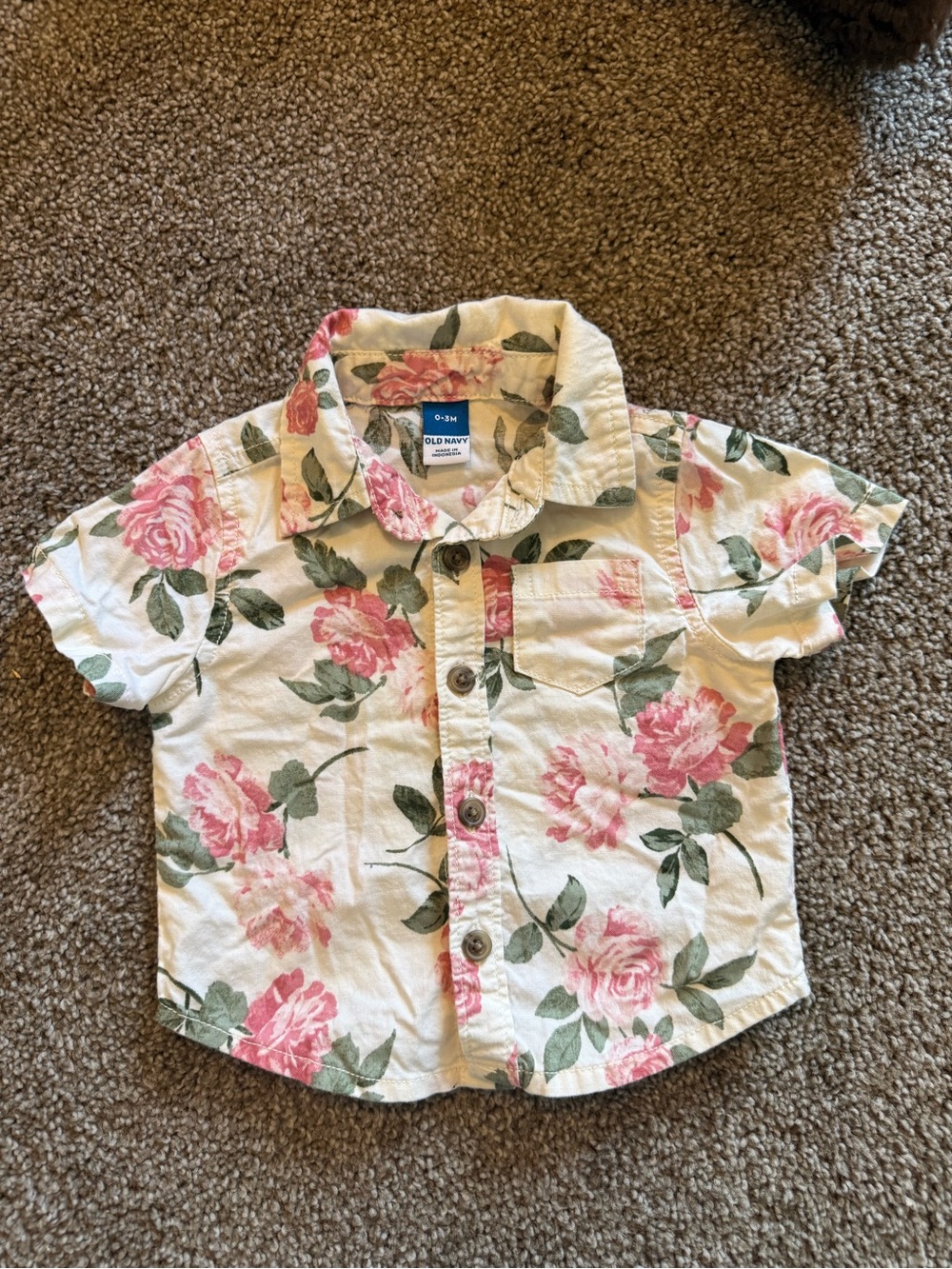 Old Navy Cream Button-Up Shirt with Pink Floral Print for Kids